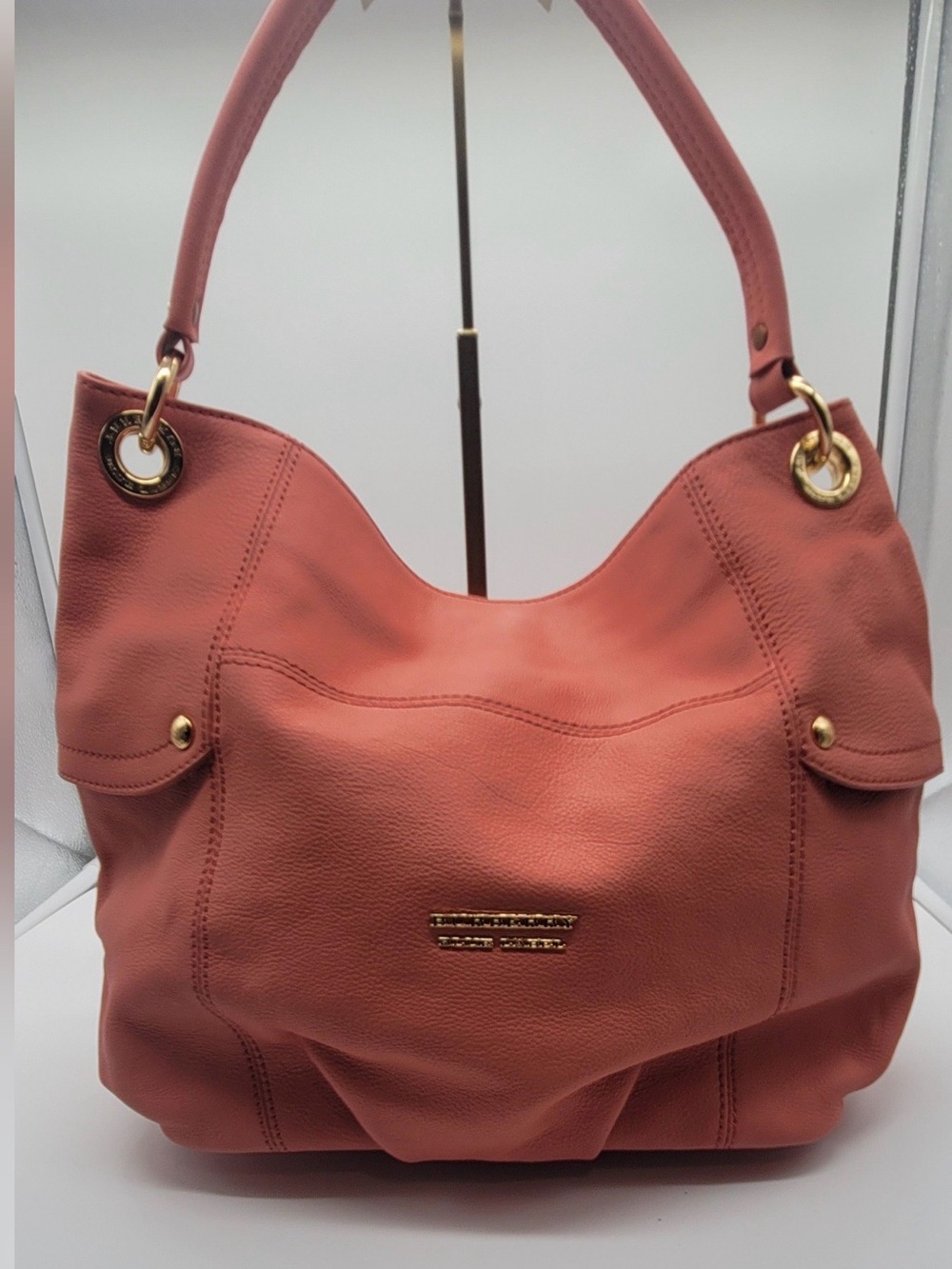 Burberry Coral-Pink Leather Shoulder Bag with Gold Hardware